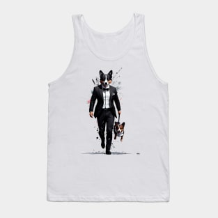 Dapper Corgi Secret Agent Carrying a Comrade in Tuxedo Tank Top